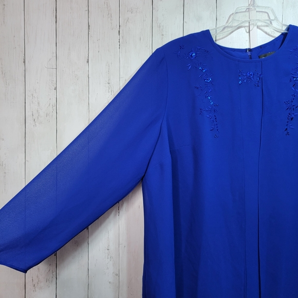 Vintage VIRGO Women's Royal Blue Layered Dress Beaded Sequins Plus Size 26 Petit - Picture 3 of 7